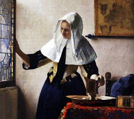 フェルメール ：窓辺で水差しを持つ女（1662～65年）-無料壁紙