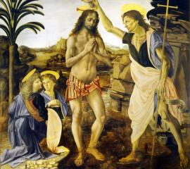 レオナルド・ダ・ヴィンチ：キリストの洗礼-無料壁紙