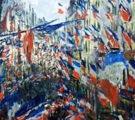 クロード・モネ：モントルグイユ街、1878年パリ万博の祝祭-無料壁紙