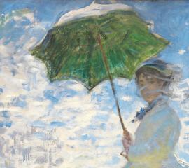 クロード・モネ：日傘をさす女性（一部）-無料壁紙