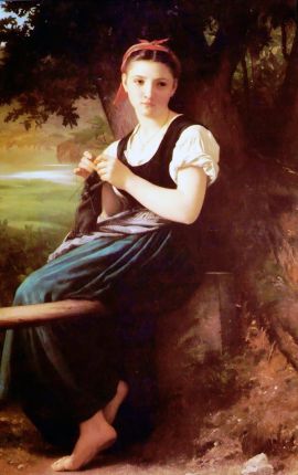 ウィリアム・アドルフ・ブグロー：編み物をする少女