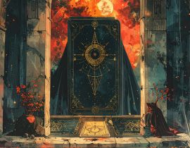 神秘的に配置されたタロットカードの象徴的な絵柄01