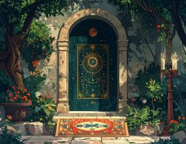 神秘的に配置されたタロットカードの象徴的な絵柄02