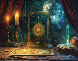 神秘的に配置されたタロットカードの象徴的な絵柄03