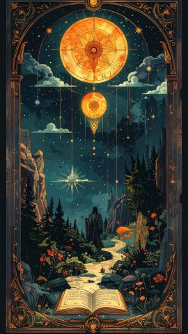 神秘的に配置されたタロットカードの象徴的な絵柄04