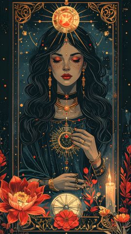 神秘的に配置されたタロットカードの象徴的な絵柄06