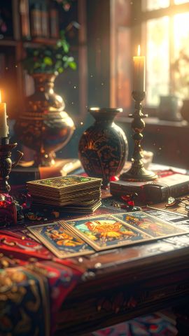 神秘的に配置されたタロットカードの象徴的な絵柄08