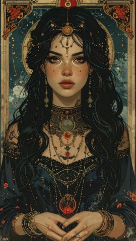 神秘的に配置されたタロットカードの象徴的な絵柄10