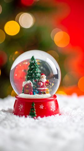 クリスマスツリーや小さな家、サンタクロースが入っているスノードーム02