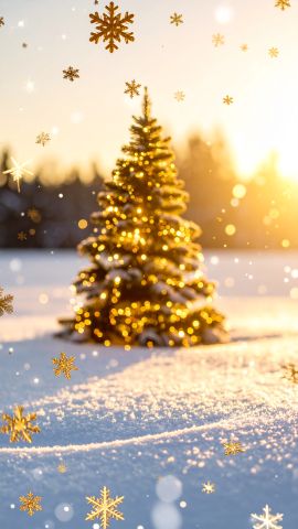 雪原の金色に輝くクリスマスツリー01