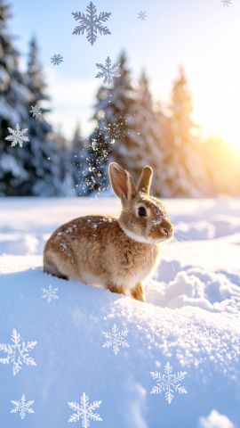 雪の中で遊ぶ可愛いうさぎ
