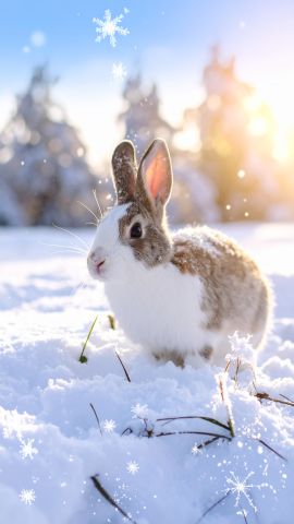 雪の中で遊ぶ可愛いうさぎ03
