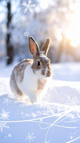 雪の中で遊ぶ可愛いうさぎ04
