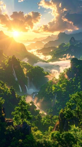 日の出の広大な山の谷02