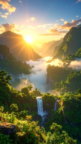 日の出の広大な山の谷03