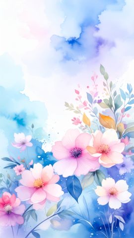 やさしい水彩花模様