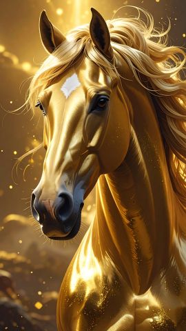左を向いて佇む金色の馬の幻想的な姿
