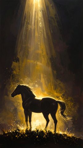金色に輝く馬の横顔 水墨画風表現