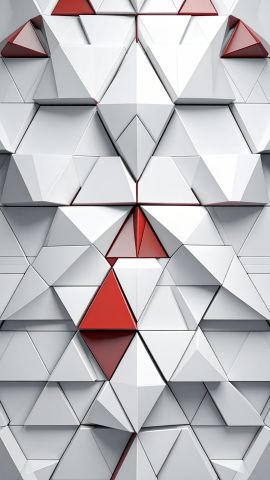 白と赤のポリゴンが輝く抽象テクスチャ