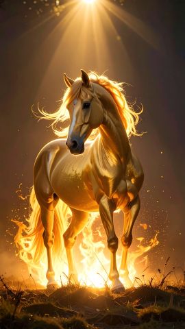 キラキラと燃える黄金馬の横顔