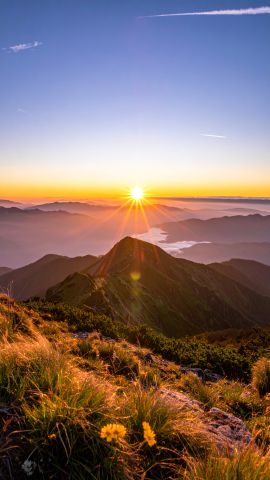 日の出と静かな和風風景