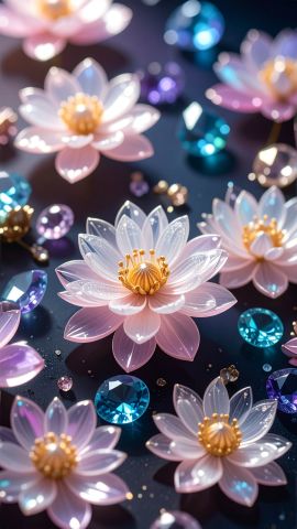 宝石に囲まれて咲く、水晶の花