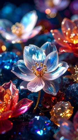 輝きに包まれる水晶の花