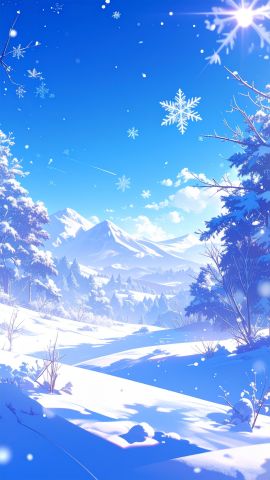 青に舞う雪の結晶幻想的な風景