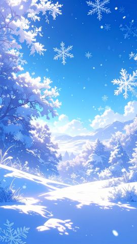 青に舞う雪の結晶幻想的な風景02