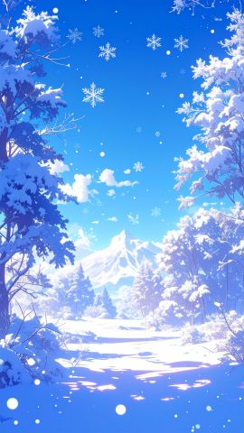 青に舞う雪の結晶幻想的な風景03