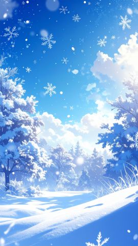 青に舞う雪の結晶幻想的な風景04