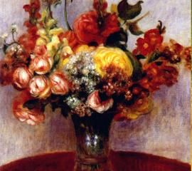 オーギュスト・ルノワール：花瓶の花-無料壁紙