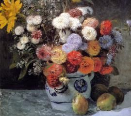 オーギュスト・ルノワール：陶器の花瓶と花
