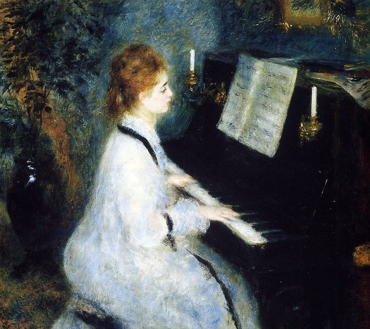 オーギュスト・ルノワール：ピアノを弾く若い女性-無料壁紙