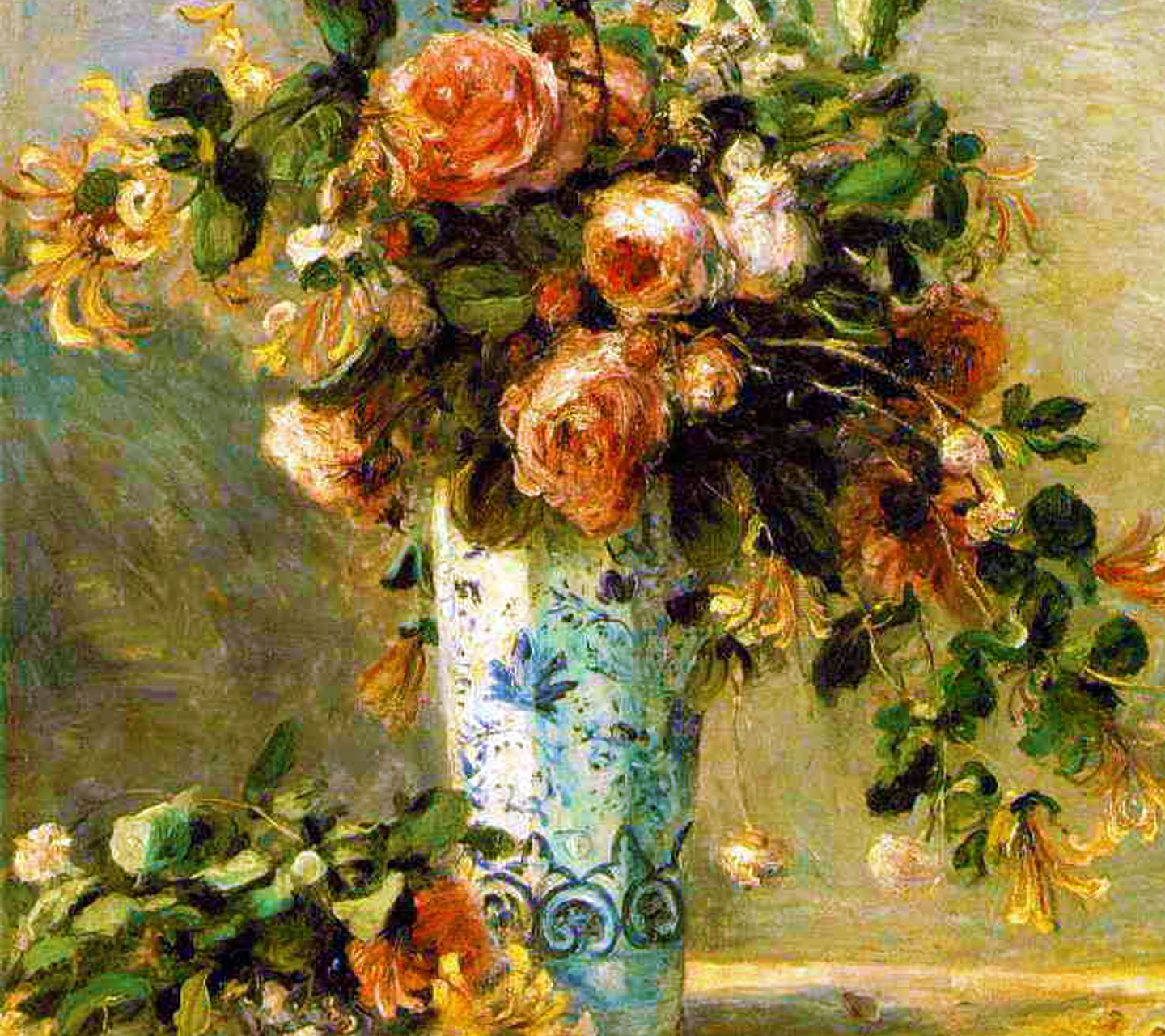 オーギュスト ルノワール デルフト焼きの花瓶のバラとジャスミン Pc スマートフォンの壁紙 スマートマイズ